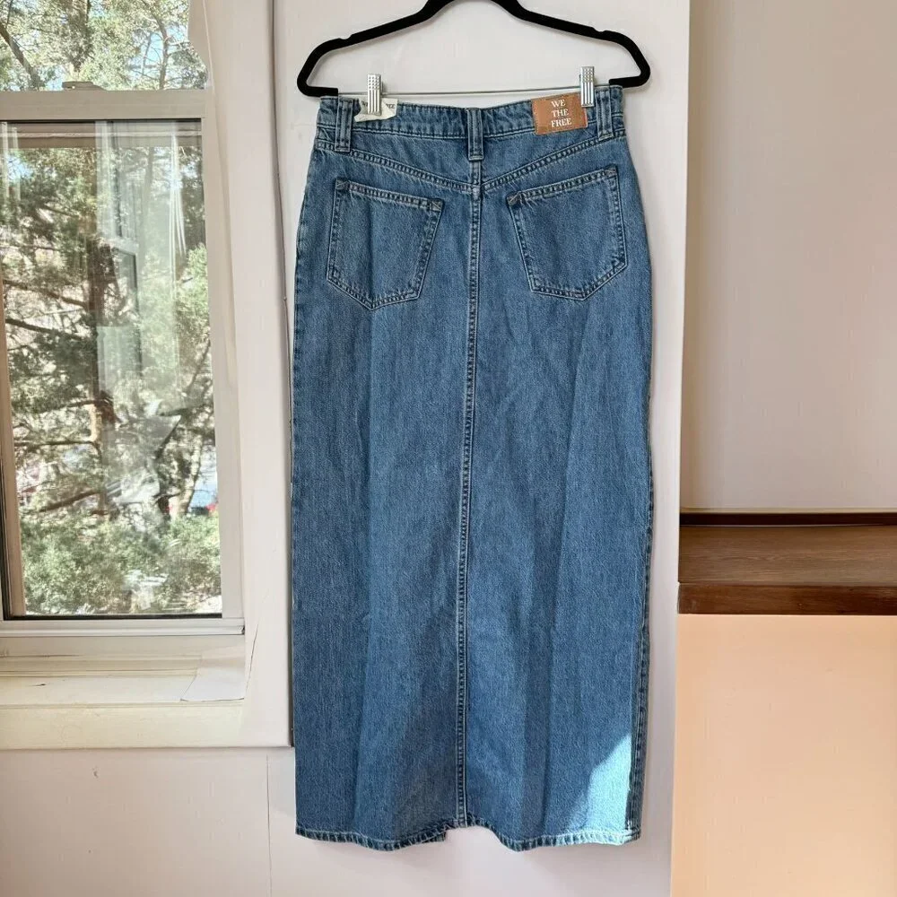 NWT Free People Chani Denim Maxi Skirt in Blue 29